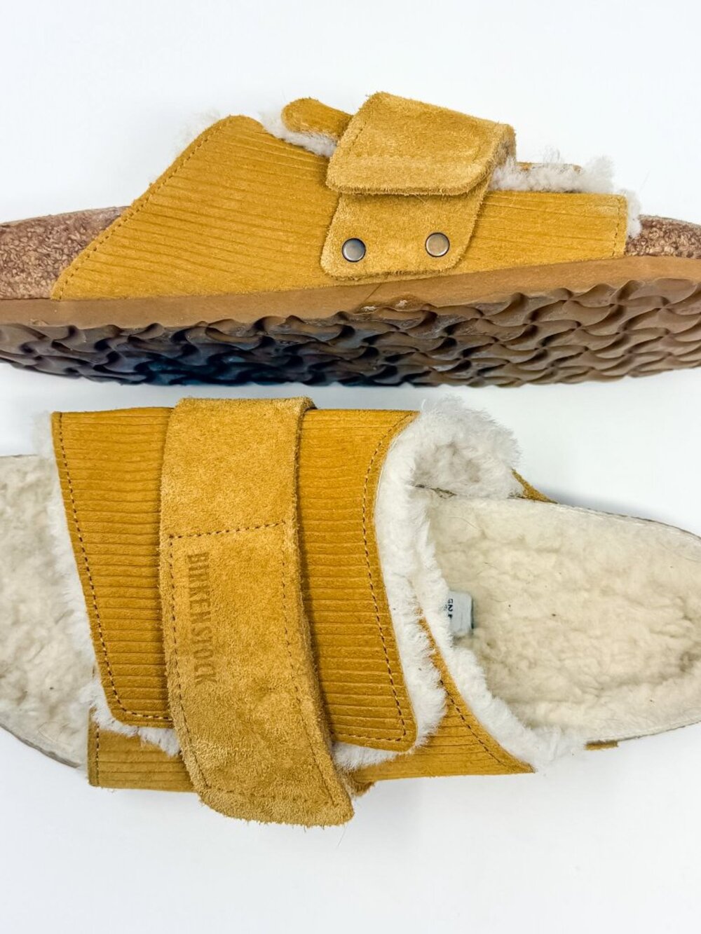 Birkenstock Kyoto Shearling Slides Unisex M7 W9 Corduroy Cork Brown